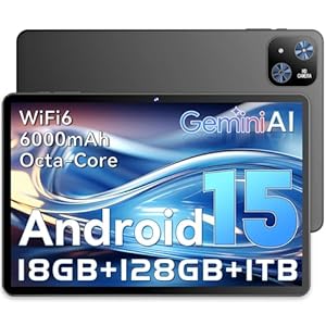 UBDXBD Tablet 10 Android, Android 15 Tablet 10 Zoll, 18GB RAM (6+12) + 128GB Speicher, T30 Octa-Core, 1TB Erweiterbar, WiFi 6, 6000mAh Akku, HD IPS Display 1280×800, GPS, Widevine L1, Schwarz