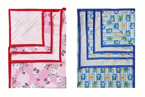 Image of EcoSoft Plastic Sheet,PVC Sheet for Kids,Rubber Sheet for Babies,Bed Wetting Protector(90 x 135 cm) (Pink Bear & Blue Tedy)