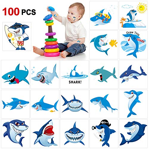 Shark Temporary Tattoos(100pcs),Konsait Shark Tattoo Body Stickers Costume Accessories for Ocean Sea Shark