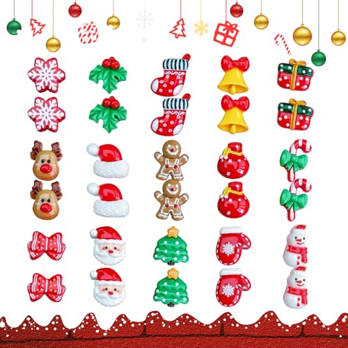 Lot de 30 figurines miniatures de Noël - En résine - Mini décoration de Noël - Bonhomme de neige - Cloche - Décoration de Noël - Accessoires de décoration de Noël pour le bricolage