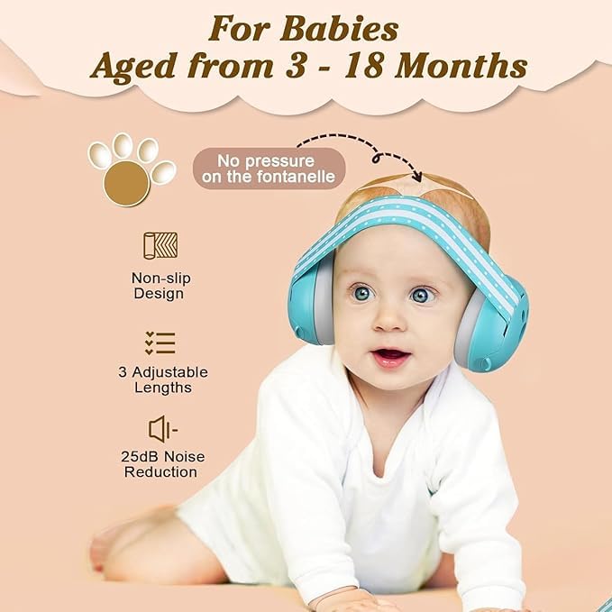 JITIFAZH 2 in 1 Baby Ear Defenders 3-48 Months, Adjustable Children Ear Defenders with Stretchy Band - Image 3