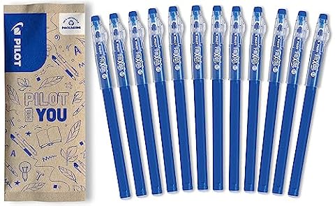 PILOT - 12 długopisów FriXion Ball Stick - Niebieski tusz żelowy - Ekonomiczny FriXion ze średnią końcówką - Do umieszczenia w piórniku - przybory szkolne