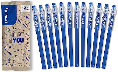 PILOT - 12 Stylos FriXion Ball Stick - Encre Gel Effaçable Bleue - Le FriXion Économique à Pointe Moyenne - Pour Mettre Dans La Trousse d'école - Fourniture Scolaire