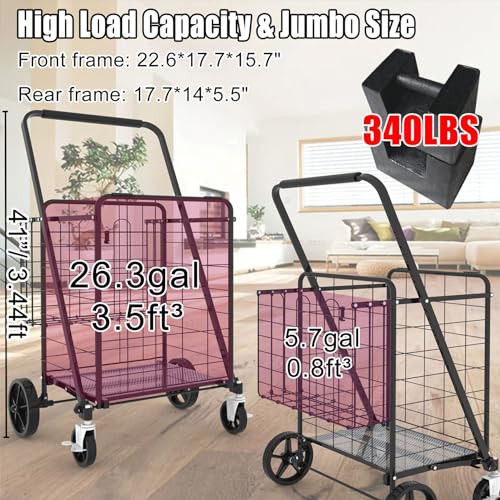 Hongying UTILITY SHOPPING CART Folding Shopping Cart With Brake Swivel Wheels, Jumbo Grocery Cart thumb #3