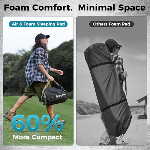 Image of KingCamp Foam Camping Pad, 4 inch Thick Inflatable Single Sleeping Pad with Pump Sack, Silent Elastic Fabric Sleep Mat for Backpacking, Tent & Car Camping