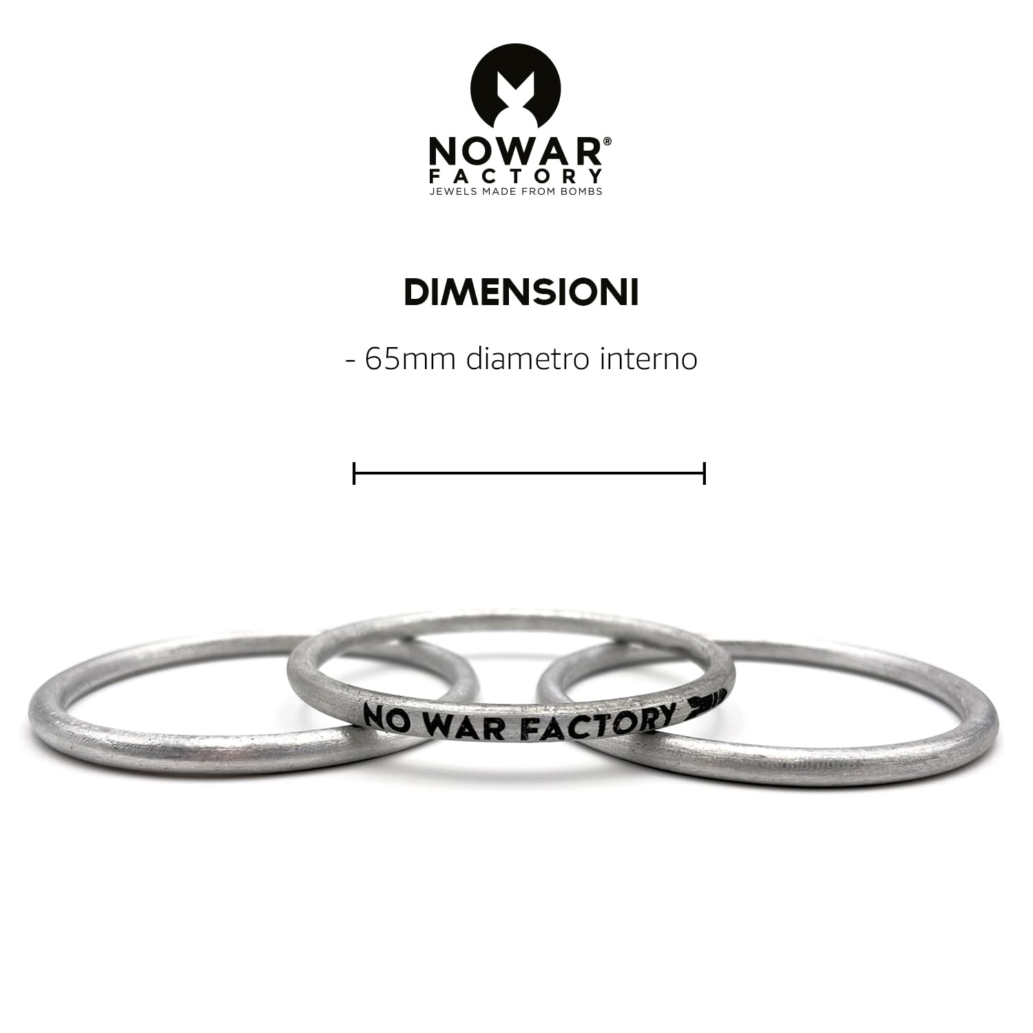 NOWAR FACTORY Set 3 Braccialetti Rigidi in Alluminio Riciclato, 2 Circolari con Incisione Artigianale, Cofanetto Regalo Etico, Fatto a Mano in Laos, Nichel Free
