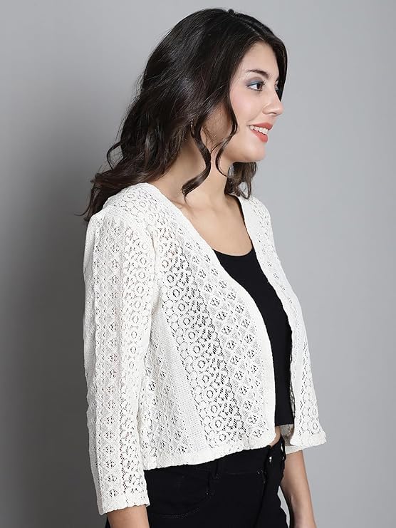 Image of NATURE CRAFT Cotton Shrug, Round neck Shrug, 3 /4 Sleeve Shrug, Shrug for Women, Shrug for Girls, Shrug, Women Shrug