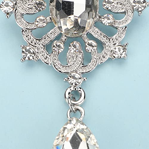 Image of Kercisbeauty Banquet Teardrop Dangle Silver Brooch for Suit Derss Unisex Sparkle Brooches Wedding Prom Special Occasion Jewelry(Silver)