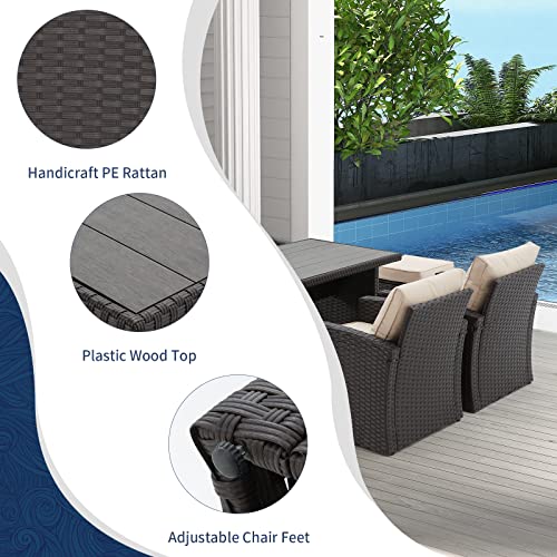Homrest 6 Pieces Patio Furniture Sets Clearance, Patio Dining Sofa Set Outdoor Sectional Sofa Conversation Set All Weather Wicker Rattan Couch Dining Table & Chair (Beige) #TOP1