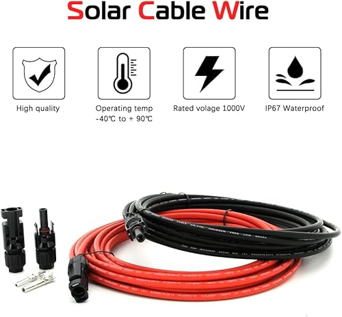 Miniatura 2 de Cable de extensión para panel solar, calibre 10, 10 AWG, 5 pies, negro + 5 pies, cable de extensión de panel solar rojo, conectores solares