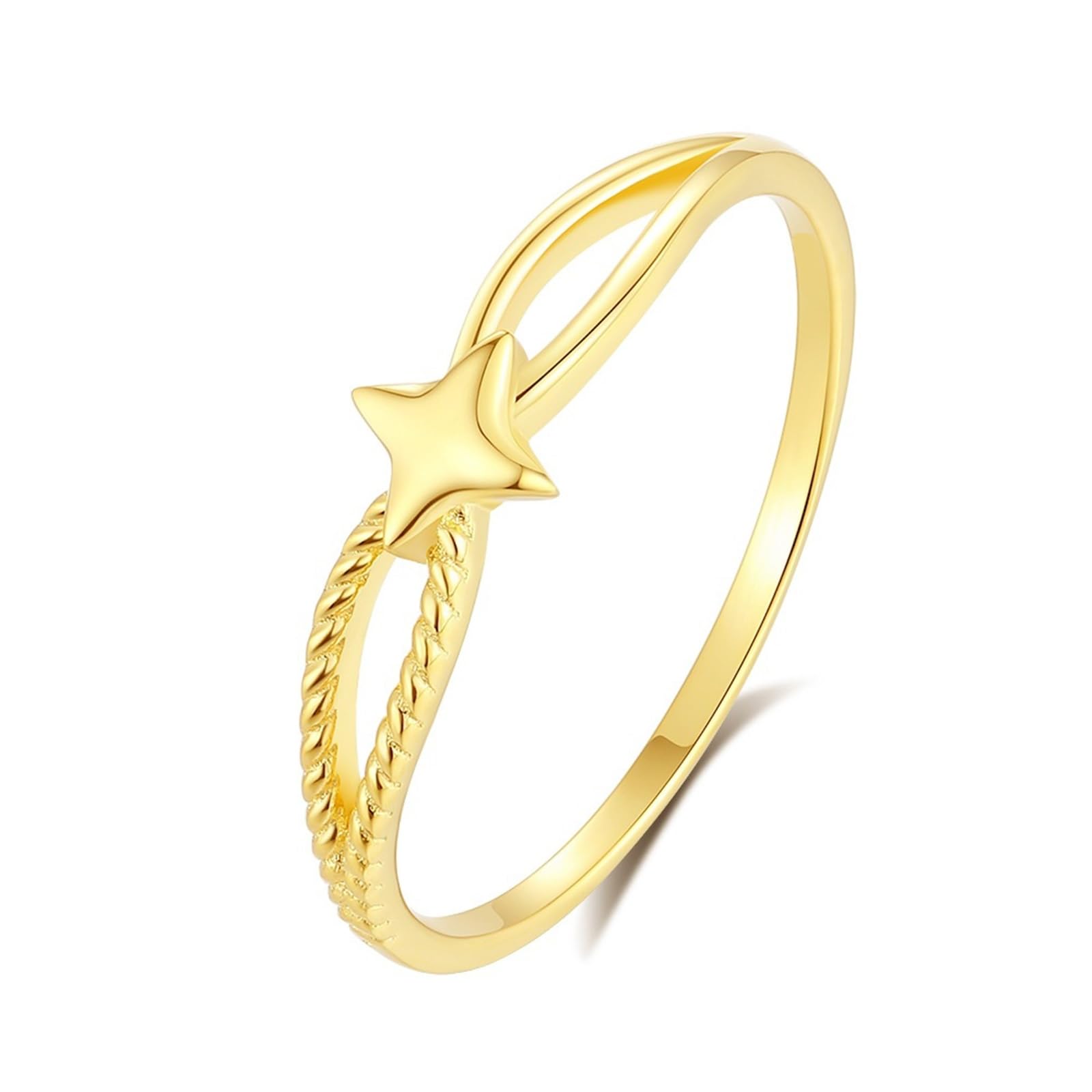 Anillos de oro para mujer, anillo de compromiso, anillo de oro amarillo, estrella sin piedra, anillos de boda de oro real