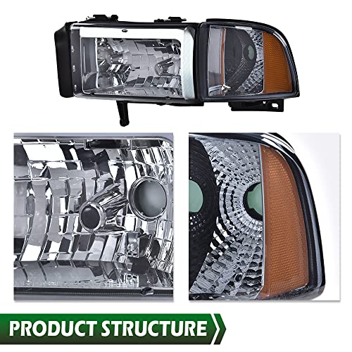 Image of GRAND ORANGE Led Drl Headlights Assembly, Compatible with Dodge Ram 1500 2500 3500 1994 1995 1996 1997 1998 1999 2000 2001 2002 Black Housing Clear Corner(Smoky lens Chrome Housing Amber Reflector)