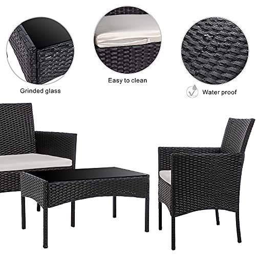 Walsunny-4-Pieces-Outdoor-Patio-Furniture-Sets-Rattan-Chair-Wicker-SetOutdoor-Indoor-Use-Backyard-Porch-Garden-Poolside-Balcony-FurnitureLight-Black
