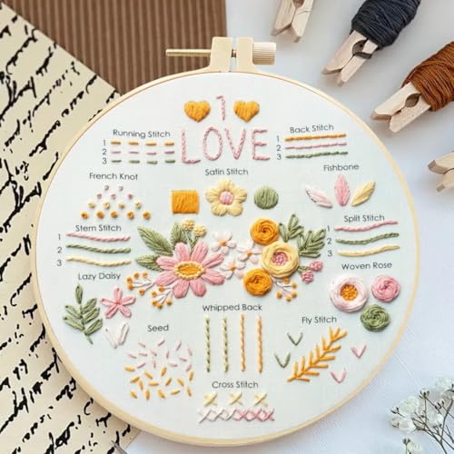 Image of Huacan Embroidery kit for Beginners Adults,Embroidery Kit Punch Needle Kit Cross Stitch Kits with Embroidery Hoop and Instructions,Hand Embroidery Starter Kit (Easy)