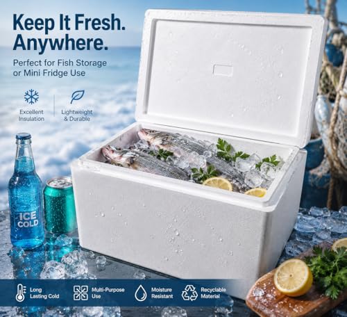 Image of 45L Insulated Ice Box Cooler for Fish, Seafood, Food, Milk & Beverage Storage | Heavy Duty 30 mm Thickness | Portable Cold Storage Box with Lid