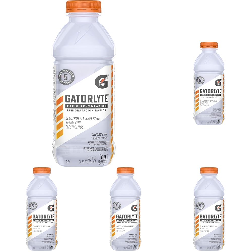Gatorlyte Rapid Rehydration Electrolyte Beverage, Cherry Lime, 20oz Bottle (Pack of 5)