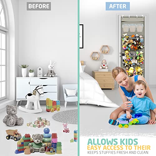 Honeyera Storage for Stuffed Animal - Over Door Organizer for Stuffies, Baby Accessories, and Toy Plush Storage/Easy Installation with Breathable Hanging Storage Pockets (Gray)