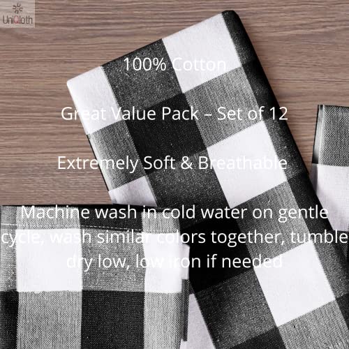 Uniqloth Set Of 12 Gingham Checkered Cloth Napkins Cotton - Soft Washable Reusable Table Dinner Napkins For Hotel Restaurant Weddings Event Parties Daily Use - 18X18 Black White Plaid Easter Napkins #TOP6