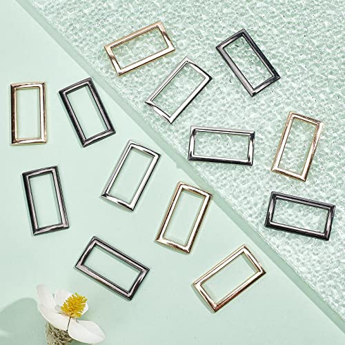 Image of GORGECRAFT 1 Box 3 Colors 15PCS Metal Flat Rectangle Rings Buckle 1 inch(25mm) Square Strap Webbing Belt Rings Rectangular Metal Loops Strap for Bag Belt Strap Heavy Duty, Gun Black Gold Silver
