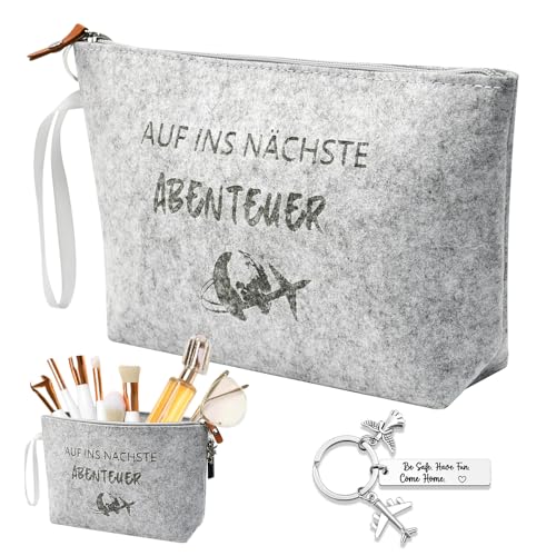 Zuxbolf Neceser de Maquillaje para Viaje con Llavero Decorativo de Ángel Guardián Bolsa de Aseo para Viaje de Fieltro Impermeable Neceser de Aseo con Cremallera Bolsa de Maquillaje para Viajar