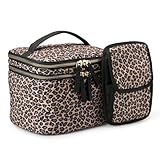 Amazon Essentials Womens Multifunctional Quilted Cosmetic Case with Makeup Brush Storage, Leopard, One Size