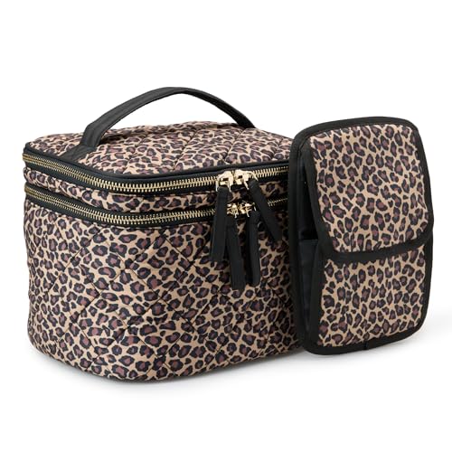 Amazon Essentials Womens Quilted Makeup Bag with Brush Storage Leopard One Size