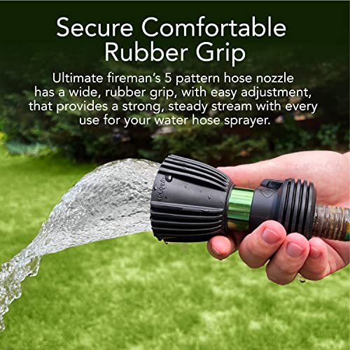 Ultimate Fireman’s Heavy Duty Water Hose Nozzle Featuring 5 Spray Patterns, Flow Control Valve & Two Way Shut-Off For Water Control - Hose Nozzle Sprayer For All Your Watering Needs - Sage Green #TOP3