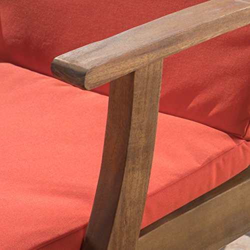 Christopher Knight Home Perla Outdoor Chaise Lounge With Water Resistant Cushion, Teak Finish / Orange #TOP5