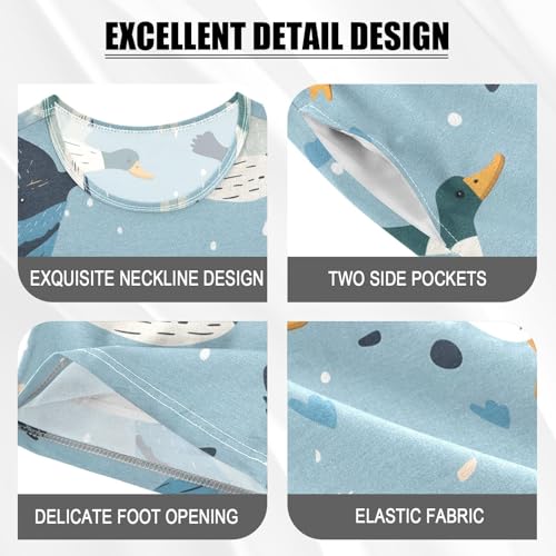 ALAZA Blue Duck Flying Pajamas Short Sleeve 2 Piece Sleepwear Top and Bottom Pajama Set Unisex4