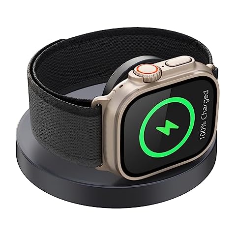 JOYVEVA Portable Apple Watch Wireless Charger, Foldable Magnetic Apple Watch Charging Stand with Type C Cable, Designed for iWatch Series Ultra2/9/Ultra/10/8/7/6/5/3/2/SE, Black(1m/3.28ft) Cover