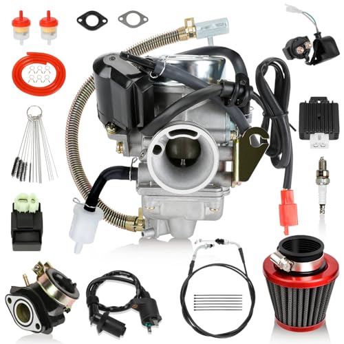 EOPOAYI Performance GY6 150cc Carburetor PD24J Ignition Coil Throttle Cable Kit for 125cc Taotao Scooter Moped 152QMI 157QMJ Engine Roketa Motorcycle ATV Go Kart Parts with Starter Solenoid