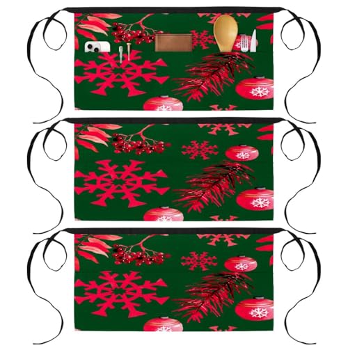 Tablier court de chef à motif festif : lot de 3 demi-tabliers, le cadeau de Noël idéal