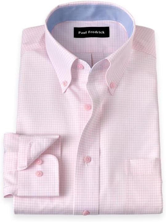 Paul Fredrick Men's Tailored Fit Non-Iron Cotton Check Dress Shirt