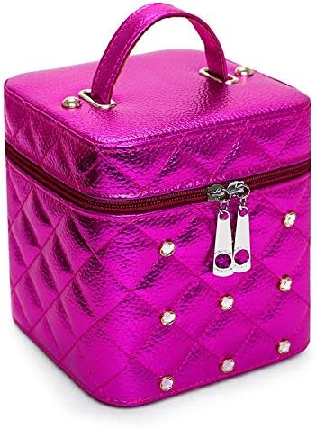 Bolsa de cosméticos para mujer, bolsa de cosméticos de cuero portátil, estuche de cubo de lavado, remaches de diamante, estuche de tocador para