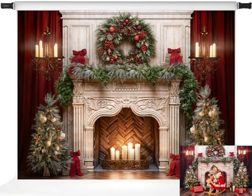 Amazon.com : Kate Christmas Fireplace Backdrop Red Curtain Holiday ...