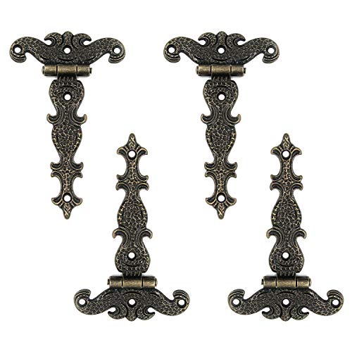 My Mironey 4.45" X 2.72" Tee Hinge Zinc Alloy Antique Bronze Decorative T-Strap Hinges Door Hinges With Screws Pack Of 4 #TOP6