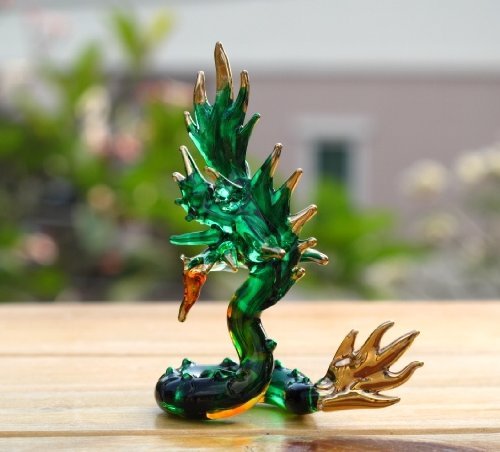 Handmade Naka (Thai Lucky Dragon) With Curled Up Action Blown Glass Art Fairy Tale Animal Collectible Figurines Figures Ornament Miniature Cool Stuff Teacher Gift Ideas For Birthday - Model 2018 #TOP2
