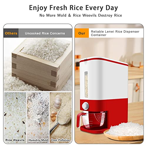 Lenwi 25 Lbs Rice Dispenser, Large Cereal Dry Food Storage Containers With Measuring Cup, Bpa-Free Household For Kitchen Pantry Organization-Red #TOP2