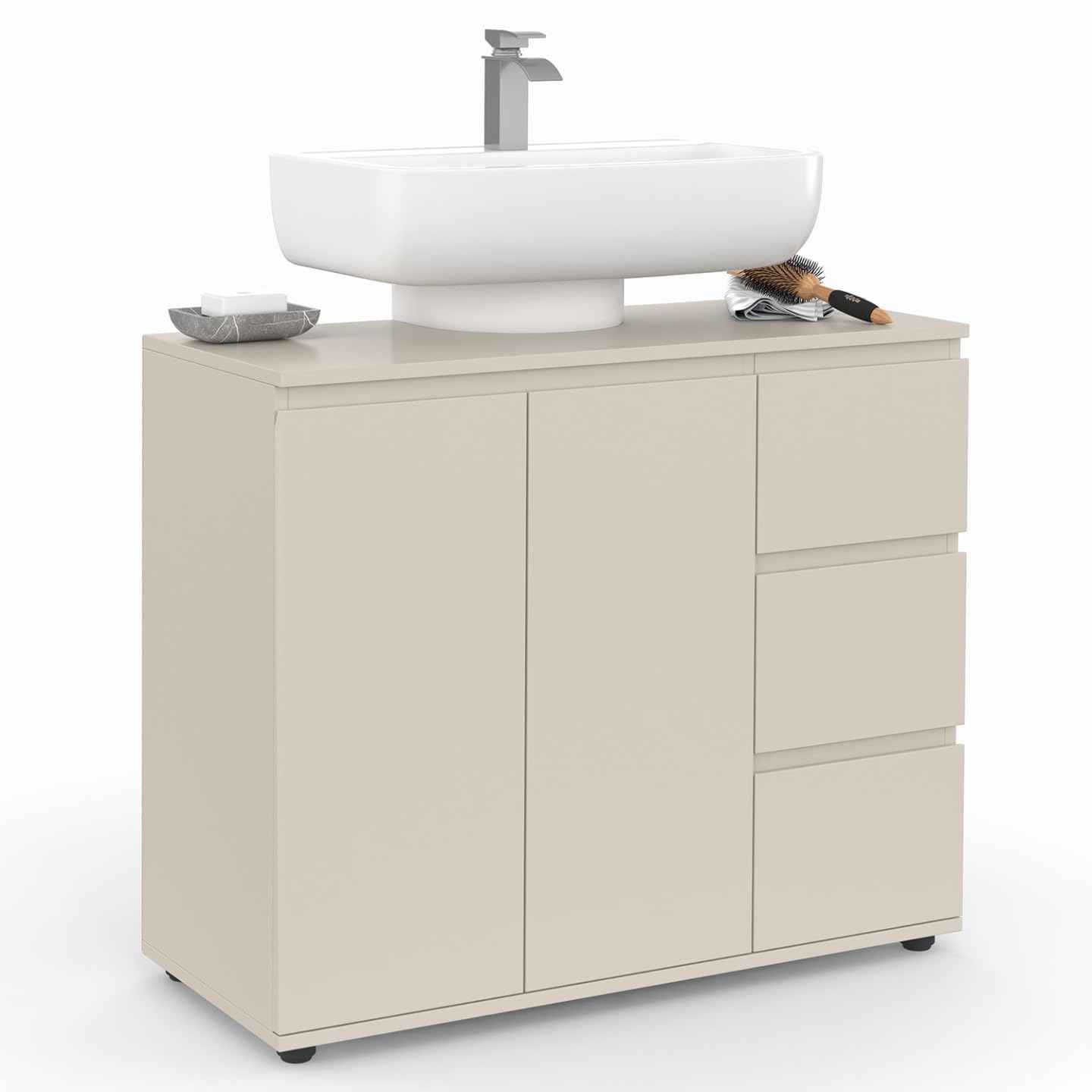 IDMarket TOMI - Mueble bajo lavabo con armario y 3 cajones, color beige