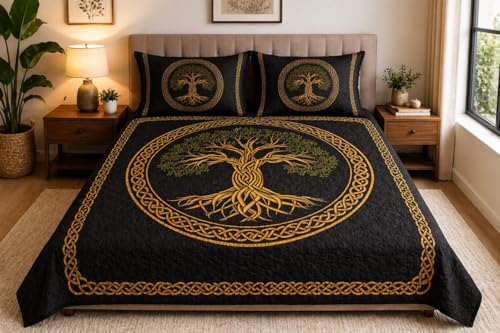 Image of Akshya Double Bedsheet King Size (90x100 Inch) with 2 Pillow Covers | 300 TC Microfiber Soft Bedsheet | Grey Tree Nature Printed Bedsheet for Double Bed