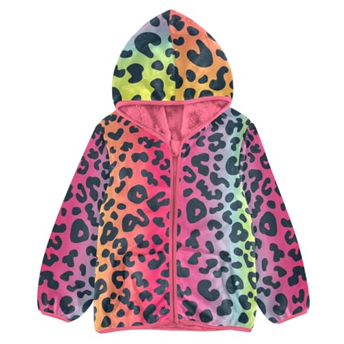 GuoChe Gradient Leopard Print Boys Hooded Fleece Jacket