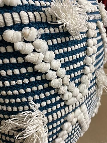 Image of TIB Premium Boho Decorative Throw Cushion Covers, 16 x 16 cm, Set of 2, Cotton. (White & Blue Cross)-230 TC