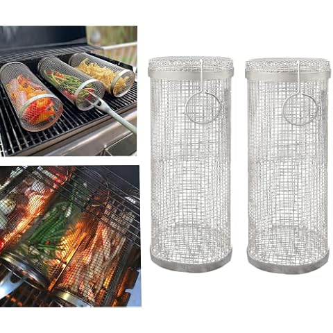 RuiGou-GuoLong 2023 New Stainless Steel Barbecue Cooking Grill Grate - Outdoor Round BBQ Campfire Grill Grid - Camping Picnic Cookware (2PCS) Cover