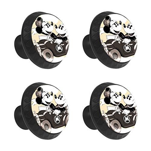 4 Pcs Door Knobs Retro-Cartoon Mickey Mouse Circular Handle Cabinet Drawer Pulls with Screws for Home Office Cupboard
