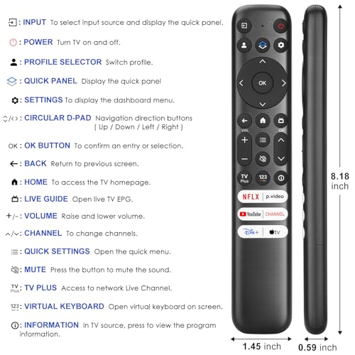 Replacement Only for TCL Google TV Remote Control,RC813 Compatible with TCL QM8/QM7/S5/S4/S3/Q7/Q6/Q5 4K UHD HDR LED QLED QD-Mini LED Full-HD Smart TVs