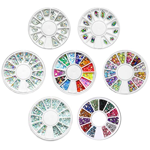Newthinking Nail Art Rhinestones Kit, Crystal Glass AB Rhinestone Gems for Nail Art Decorations, Multi-Shape Flat Back Shiny Nail Jewels for Nail Art DIY Crafts