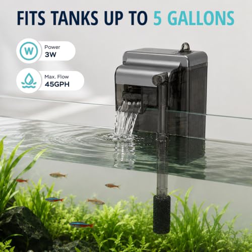 Image of HOB Aquarium Filter, Small Fish Tank Filter for Up to 5 Gallon Tanks, Adjustable Flow, Quiet Operation