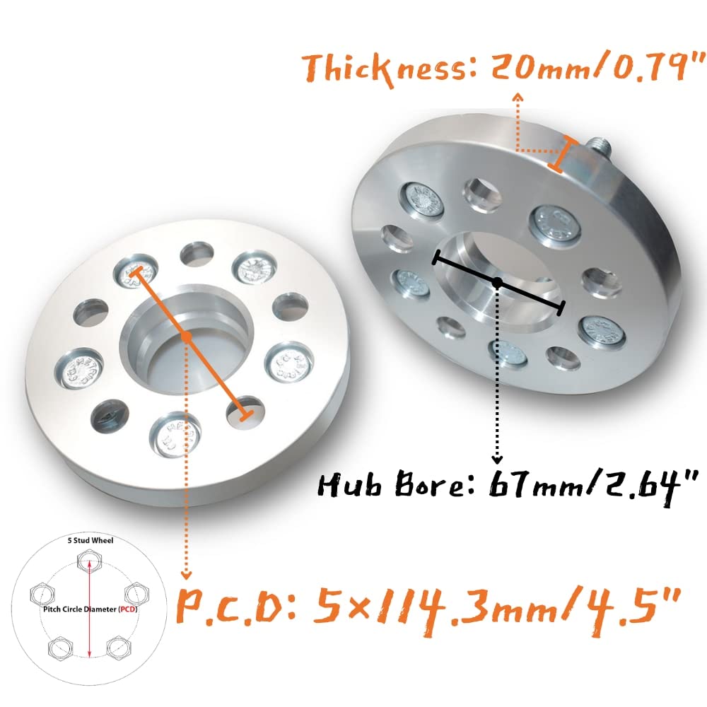 JINGLINGKJ - Entretoises de roue à 5 ergots PCD 5X114.3 Alésage du moyeu 67 mm Forgées - Lot de 2
