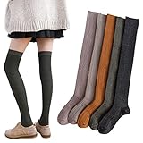 [Ech.Apr] ニーハイソックス レディース 5色5足セット 可愛い おしゃれ カレッジ風 保温 あったかい 無地 靴下 ソックス 春 秋 冬 通学 通勤 カラバリ ロングソックス (5色5足セット1)