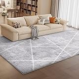 Picture of Vamcheer Modern Area Rug 4x6 - Upgraded 10mm Thick Sponge for Exceptional Comfort, Abstract Area Rug for Living Room/Bedroom/Office, Non-Shedding & Easy to Clean, Grey White Oblique Lines